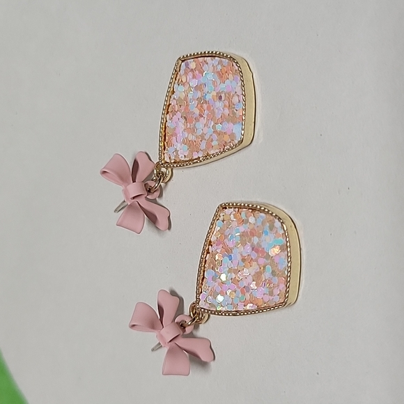 Confetti Shimmer Bow Drop Earrings, S925 - Picture 3 of 7